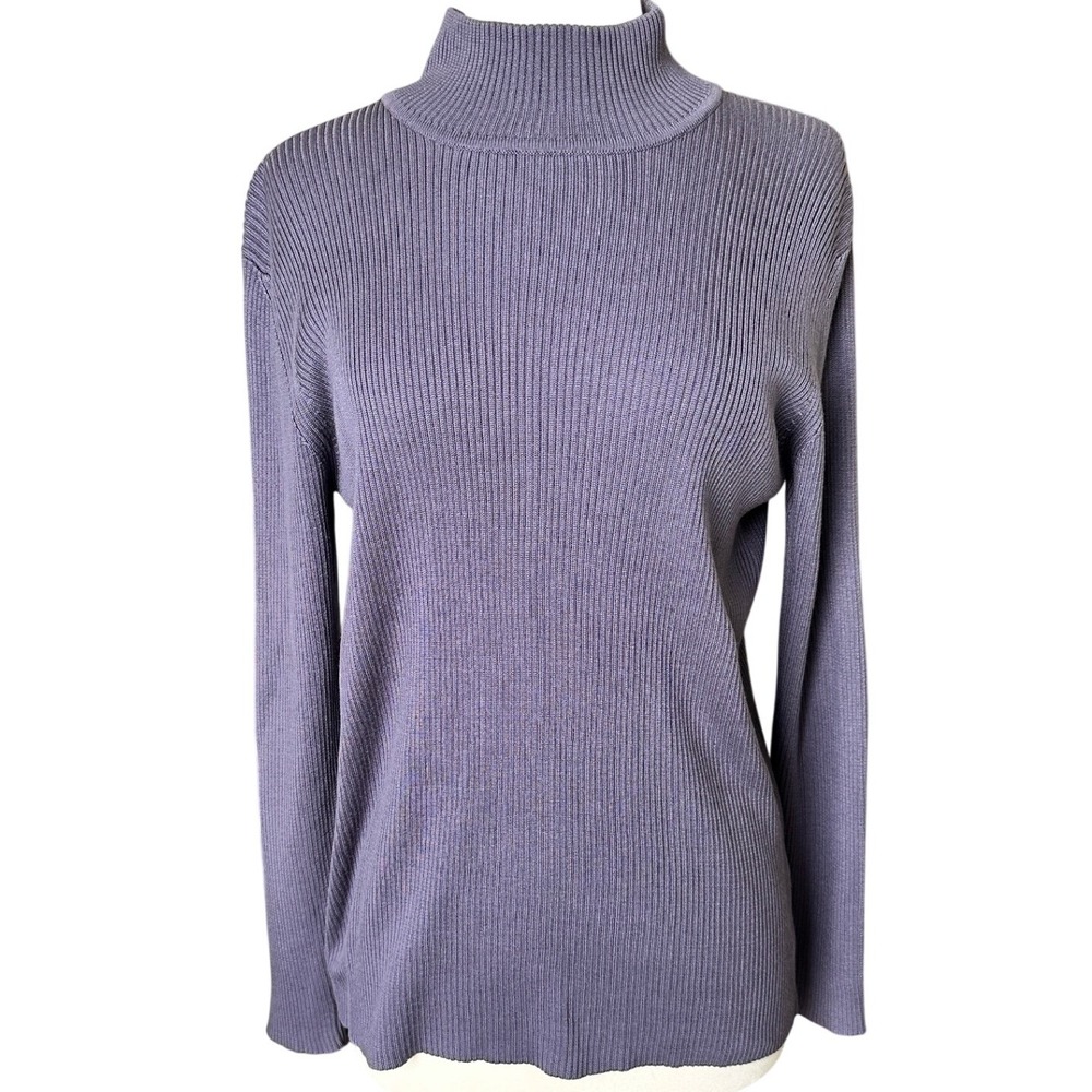 VTG 90s Y2K Nordstrom 100% Silk Ribbed Knit Mock Neck Sweater L Purple Capsule